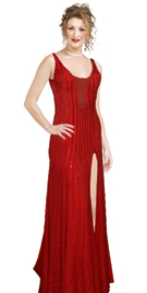 Lavish Chiffon Beaded Dress with High Front Slit 