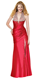 Beaded Halter Straps Valentine`s Day Gowns | Buy Deep Plunging Neckline Valentine`s Day Gowns 