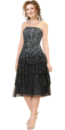 Strapless Multi Tiered Sequined Cocktail Dress