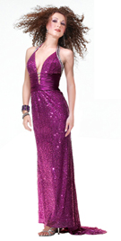 Sequined halter purple prom dress