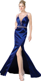 Blue v-neck A line prom dress 