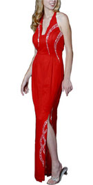 Red Hot Halter Stone Studded Prom Gown