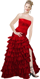Satin Beaded Red ruffled Prom Dress 